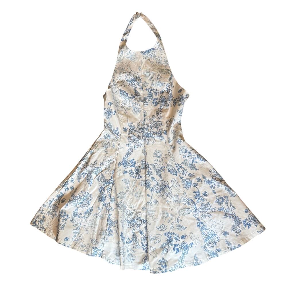 Altar’d State Blue White Floral Toile Halter Fit & Flare Dress NWT S